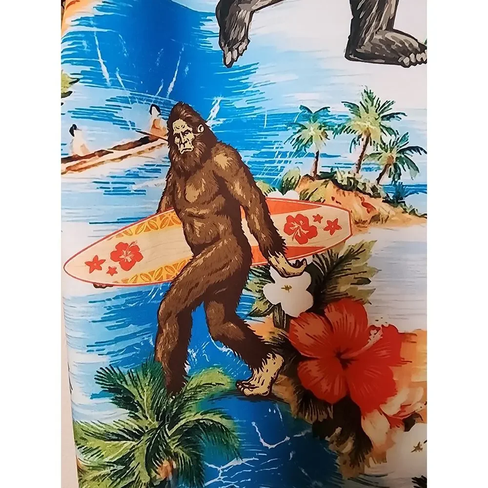 Ace Bigfoot Sasquatch Hawaiian Novelty Funny Short Sleeve Button Up Mens Med